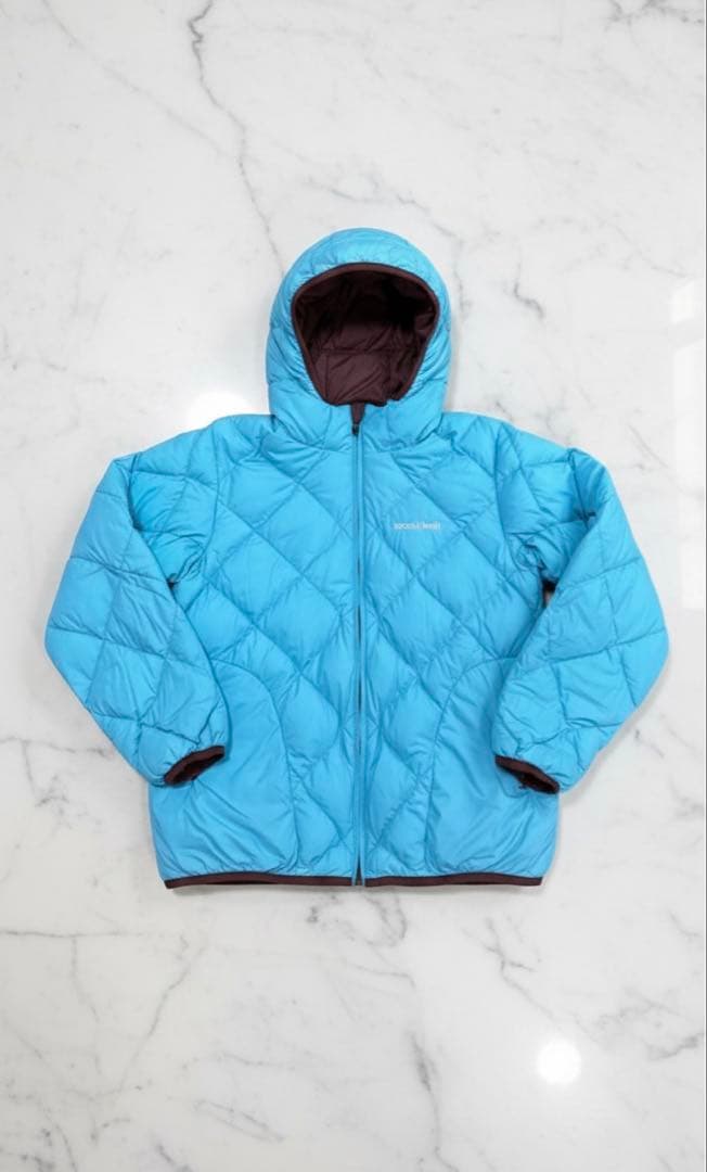 mont-bell ダウンジャケット キルティング　リバーシブル 水色／茶色