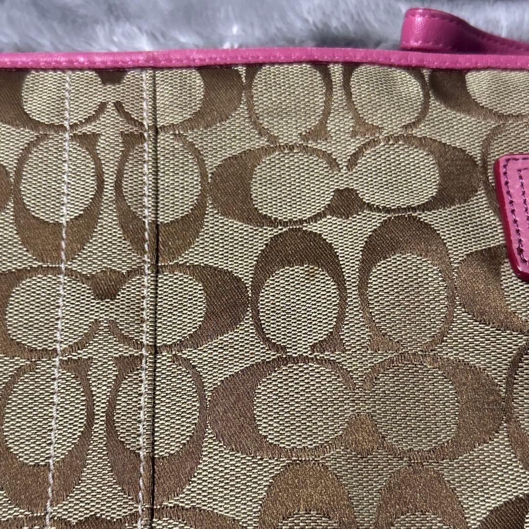 Coach コーチ ショルダーバッグ シグネチャー キャンバス レザー　ピンク