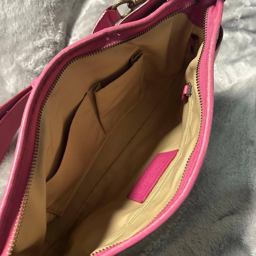Coach コーチ ショルダーバッグ シグネチャー キャンバス レザー　ピンク
