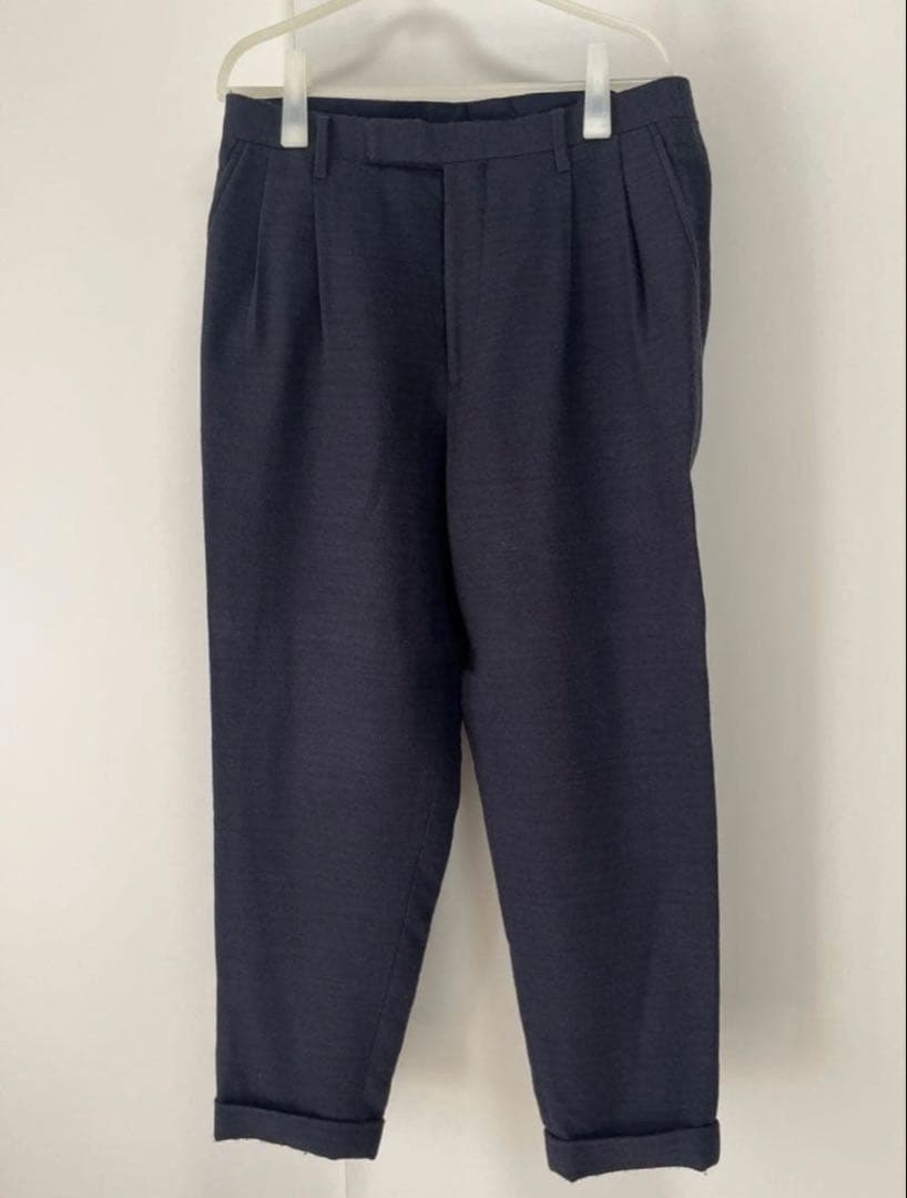 COMOLI ウール×リネン ネイビーテーパードパンツ サイズ3