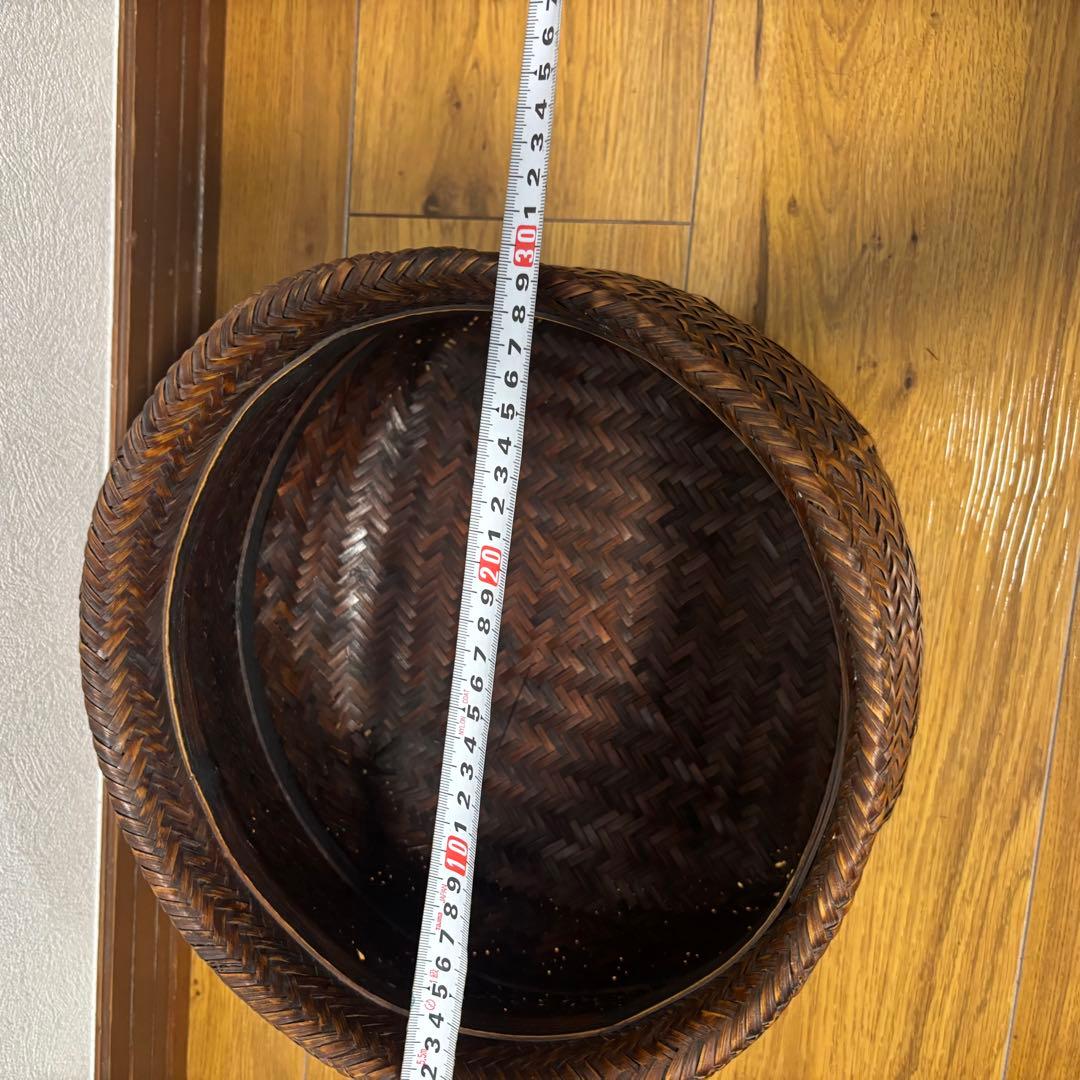 【良品】蓋付き　籠　アンティーク　竹細工　骨董　大小２個セット
