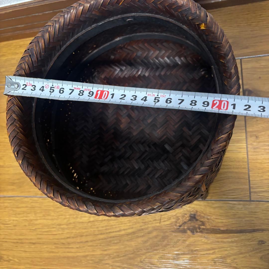 【良品】蓋付き　籠　アンティーク　竹細工　骨董　大小２個セット