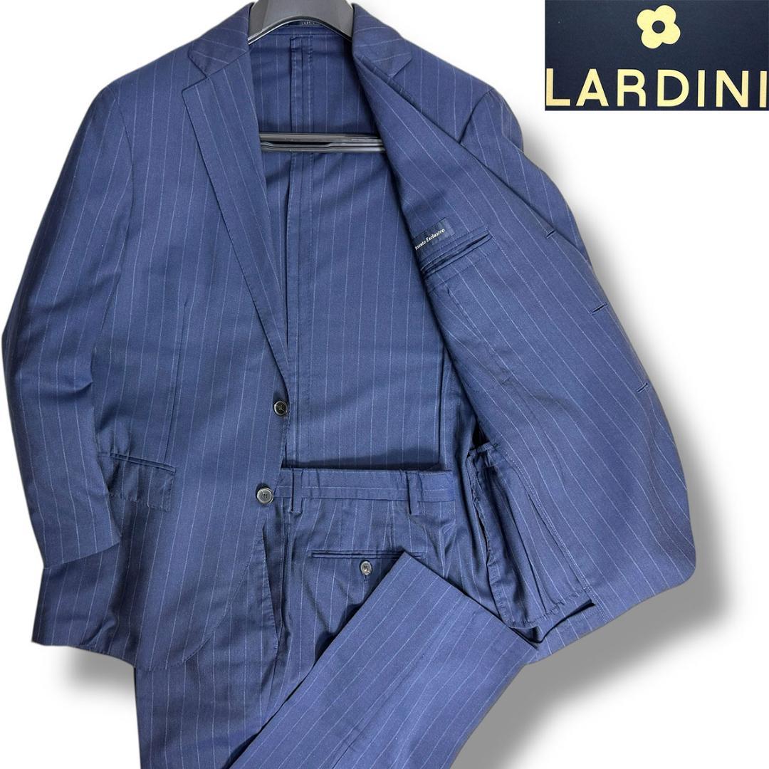 J5131 美品 ラルディーニ チョークストライプトラベルセットアップ 紺 52