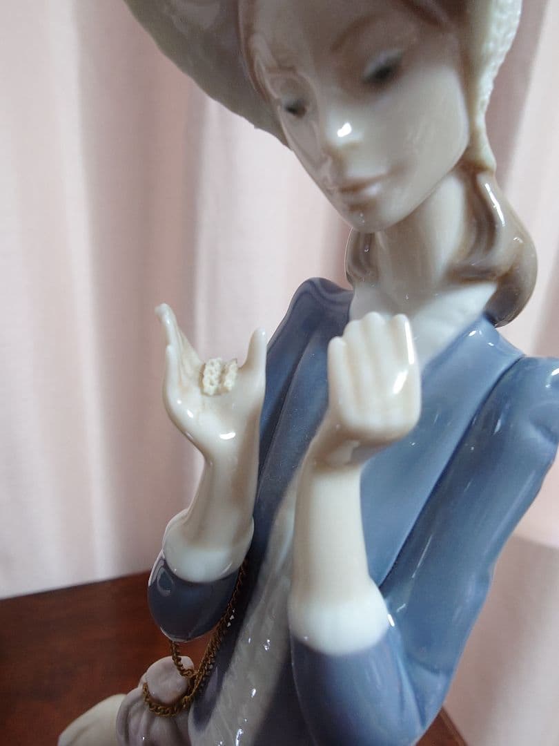 専用J様　LLADRO　青と白の陶器製女性像と犬