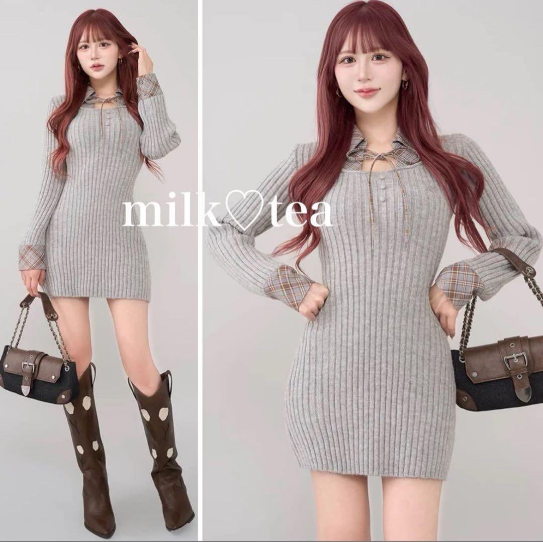 新品タグ付 ダーリッチ グレー レイヤードライクニットミニワンピース フリー