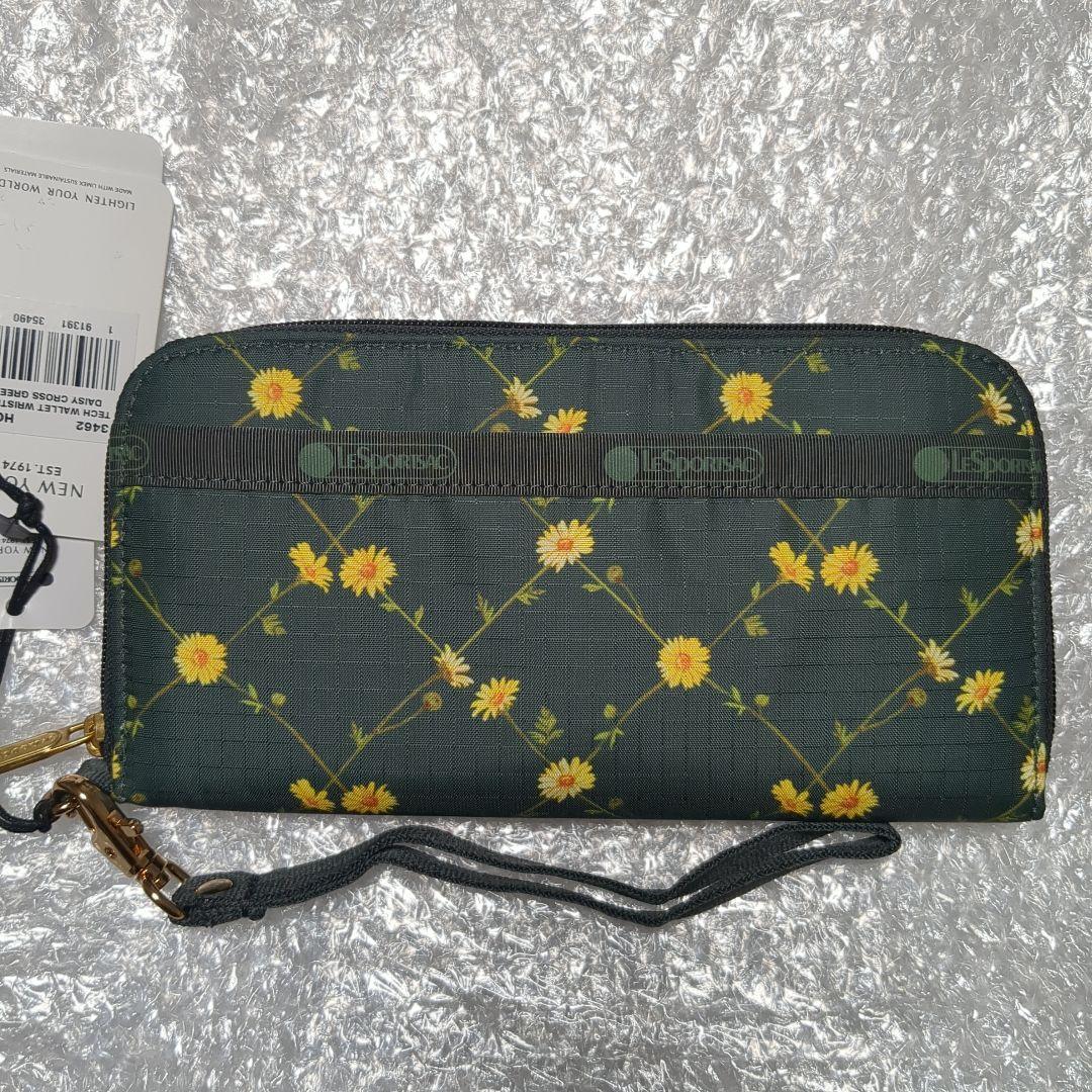 グリーン系統 ラウンドファスナー長財布 新品未使用 花柄 レスポートサック