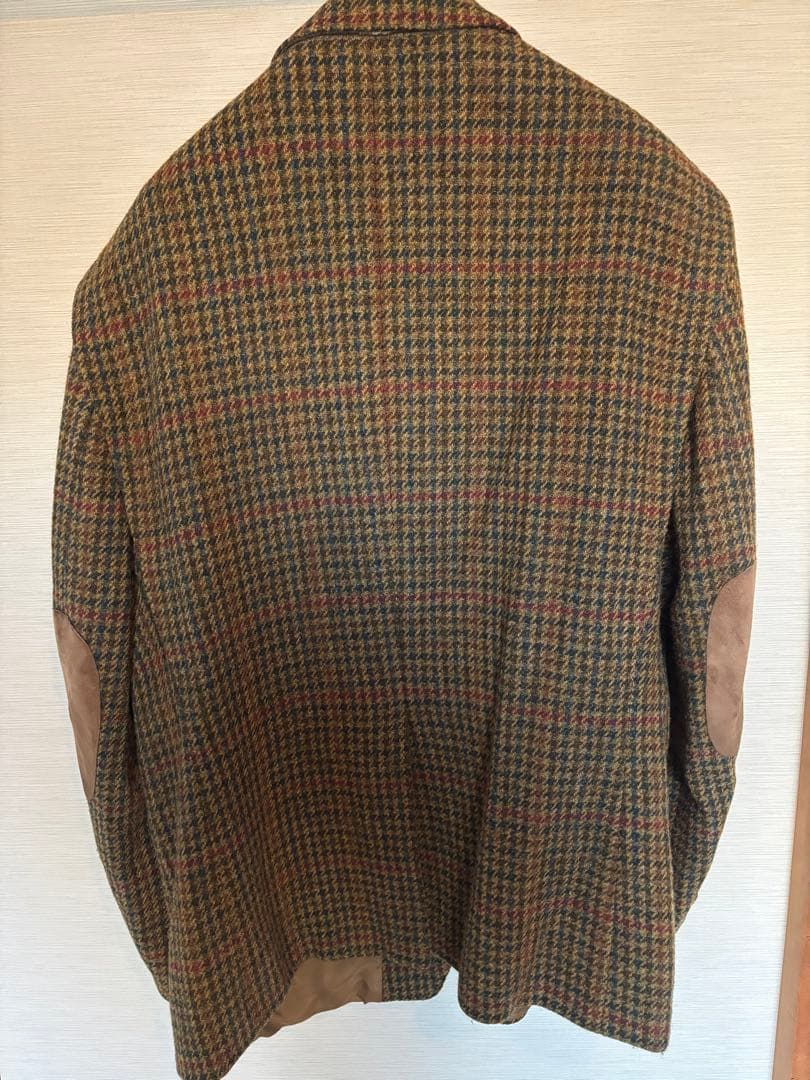 【美品】ハリスツイード ブレザー エルボーパッチ ガンクラブチェック くるみ釦