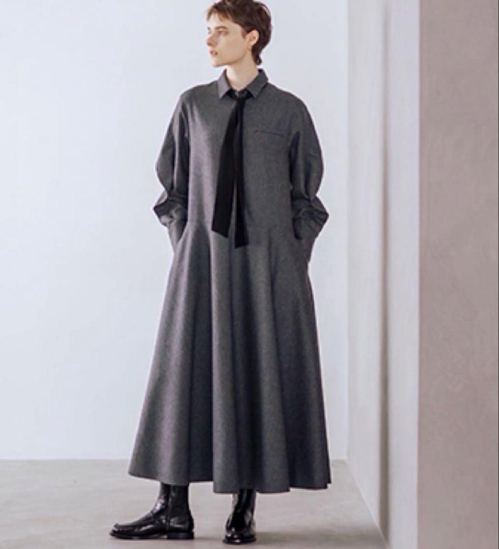 新品 ebure ウールカシミアポプリン リボンタイワンピース ¥108,900