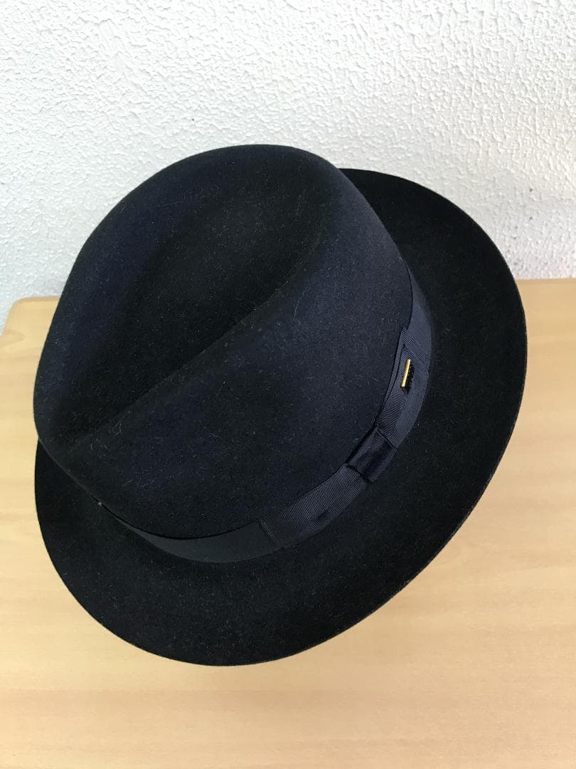 KNOX ノックス　兎毛　フェドラーハット　エムブレム付き　黒　メンズ