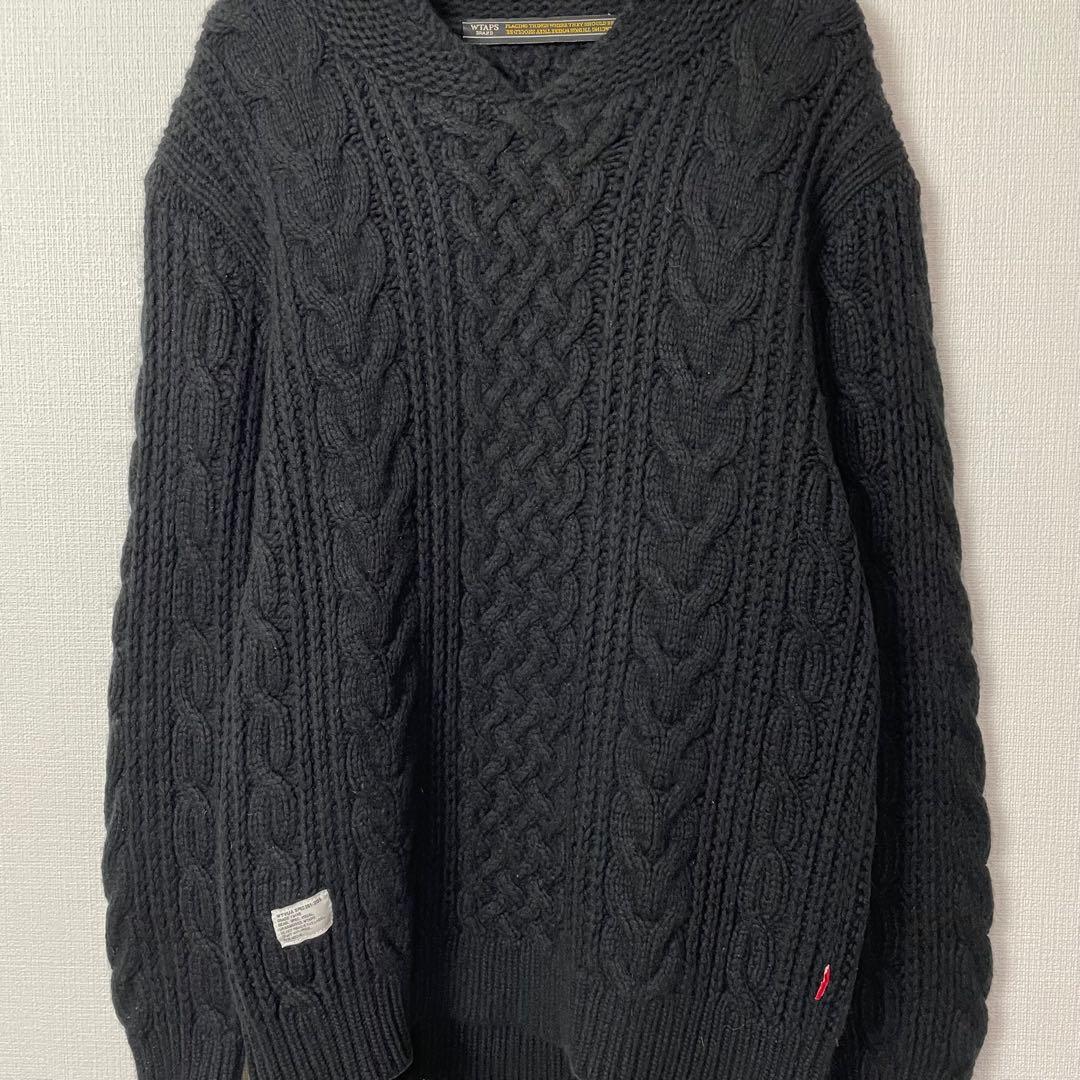 Wtaps カウチンケーブルニット セーター アンゴラ混 ローゲージ ブラック
