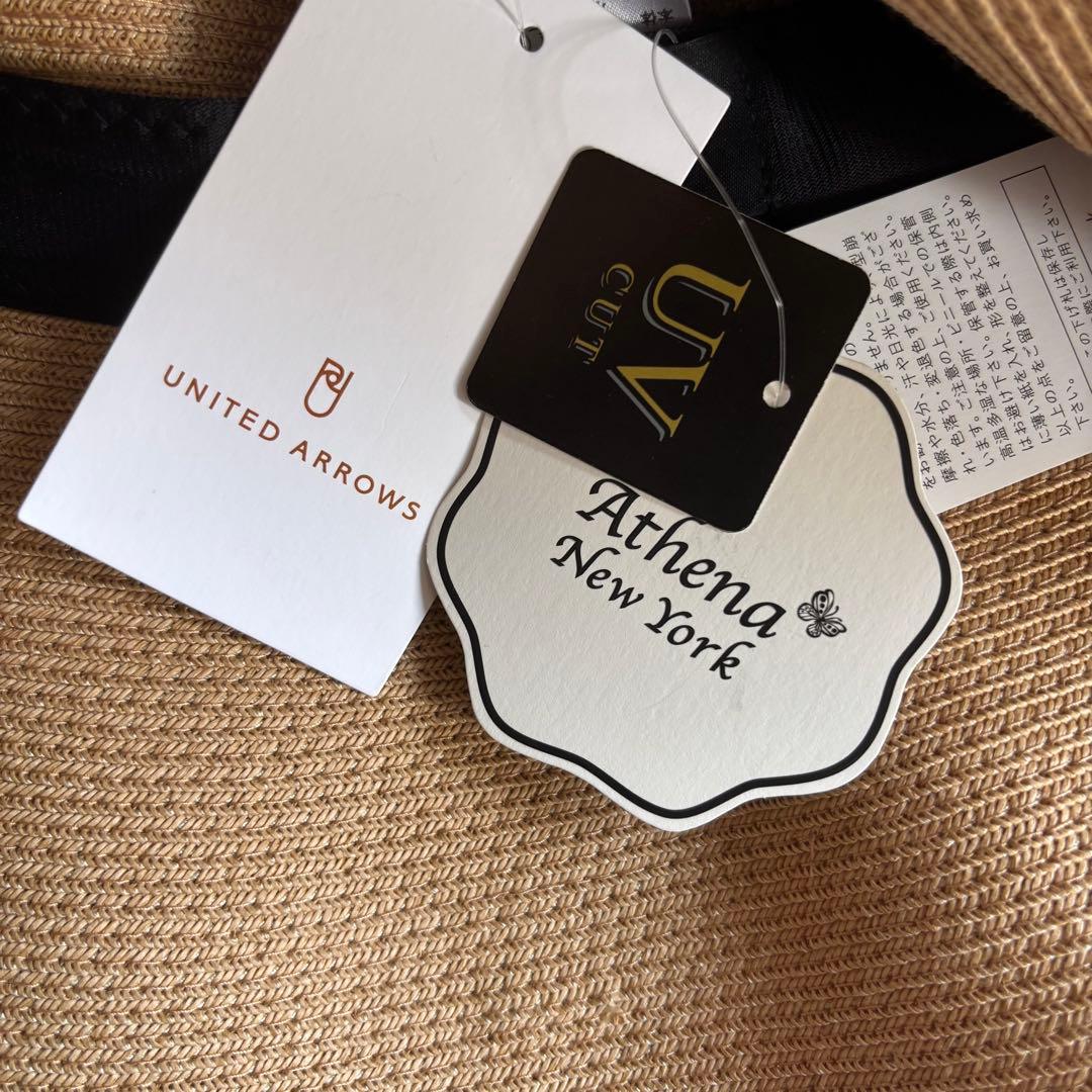新品未使用 Athena New York 麦わら帽子 UVカット 保管袋あり