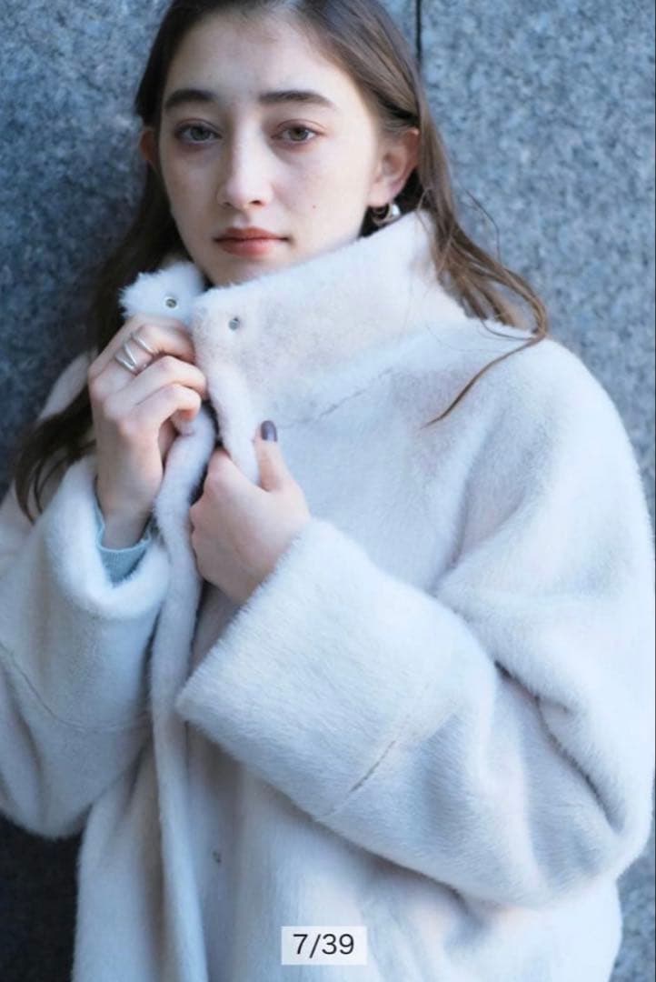 リランドチュール　エコファーコクーンコート　オフホワイト　美品　サイズ1 S相当