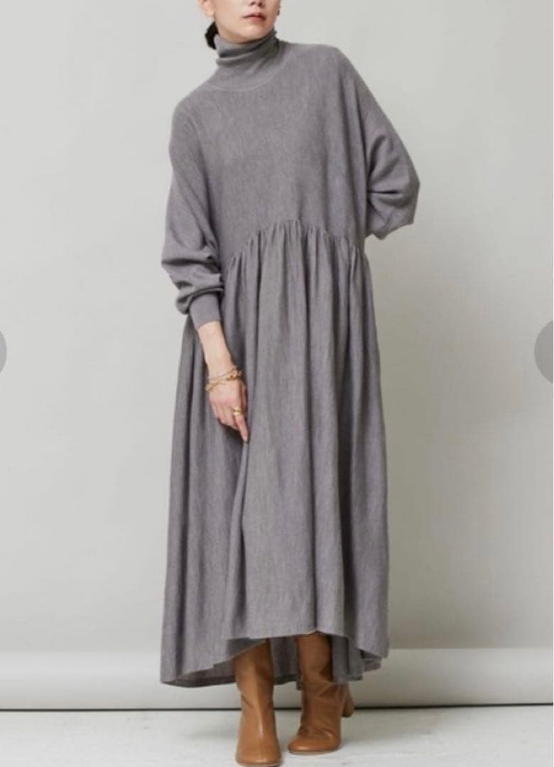 curensology カレンソロジー ウールハイネックギャザーワンピース