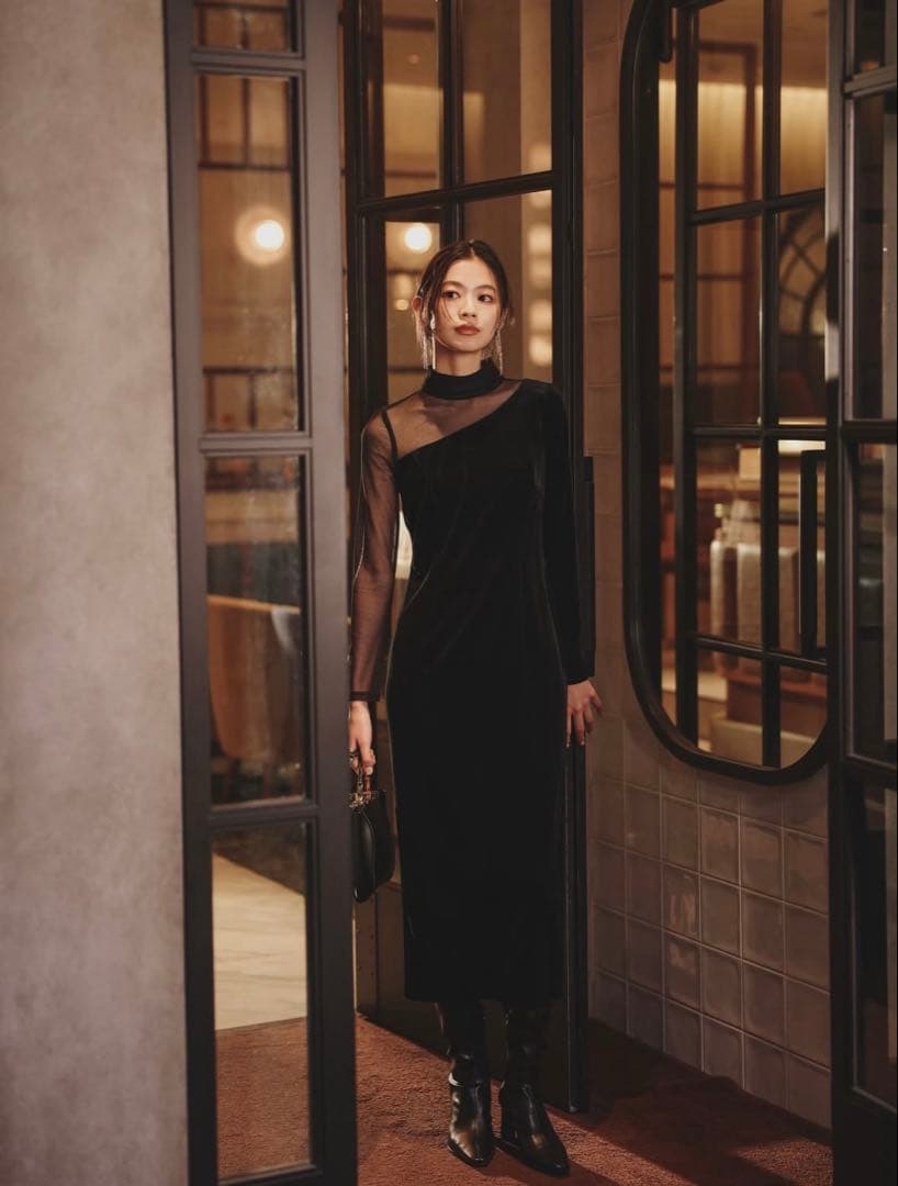 【新品未使用】anuans シアーコンビタイトワンピース　ブラックS 1サイズ