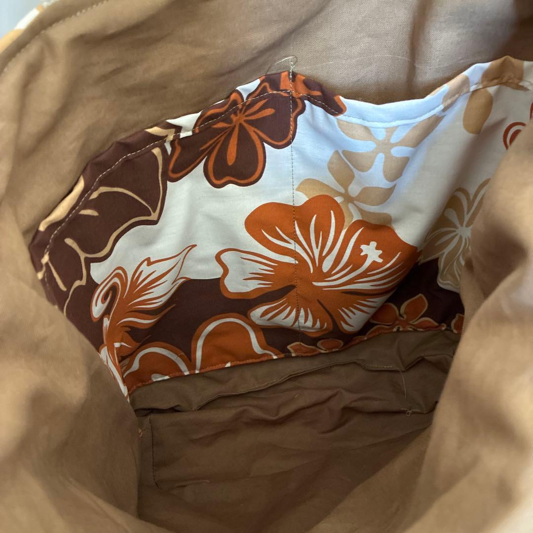 ハワイアン　ミシンキルト　トートバッグ　ハイビスカス