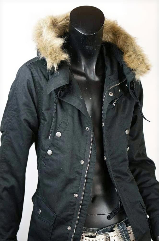 ミリタリー系 裏ボアファー付 モッズコート★ブラック★3L