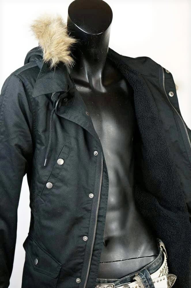 ミリタリー系 裏ボアファー付 モッズコート★ブラック★3L