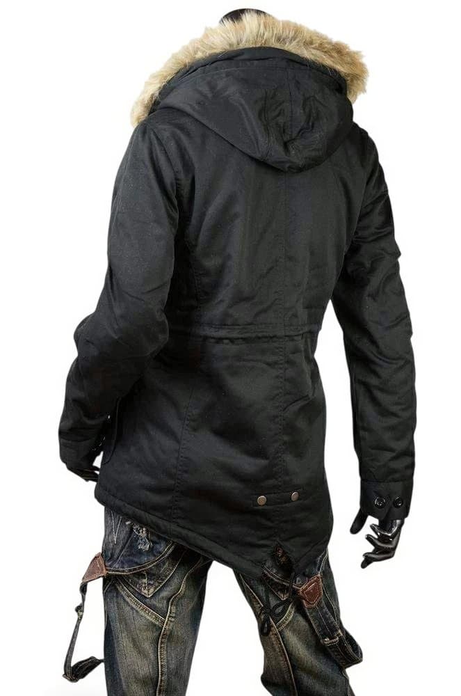 ミリタリー系 裏ボアファー付 モッズコート★ブラック★3L