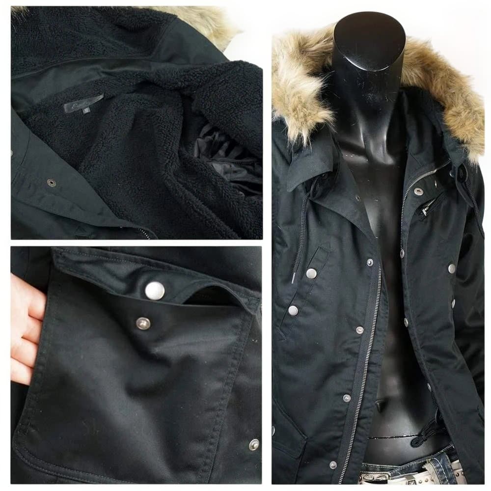 ミリタリー系 裏ボアファー付 モッズコート★ブラック★3L