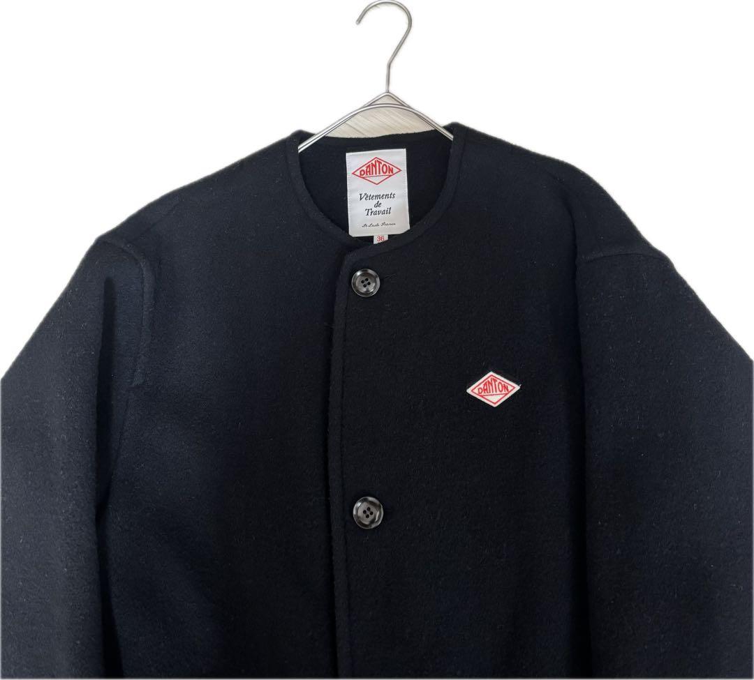 DANTON ダントン　ウールモッサ ノーカラー コート　36 ブラック