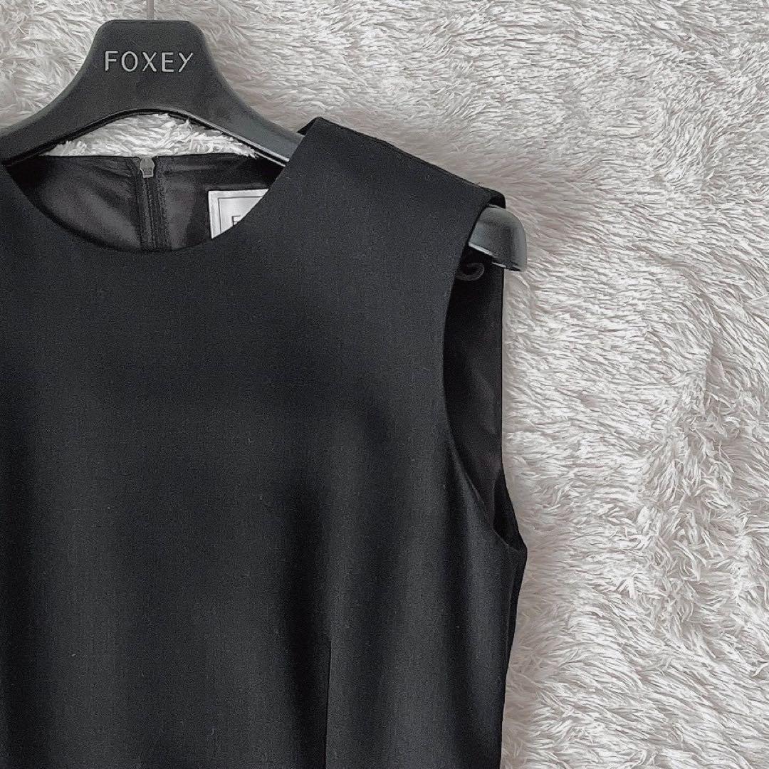 【美品】フォクシー ワンピースドレス ボックスプリーツAライン グログランリボン