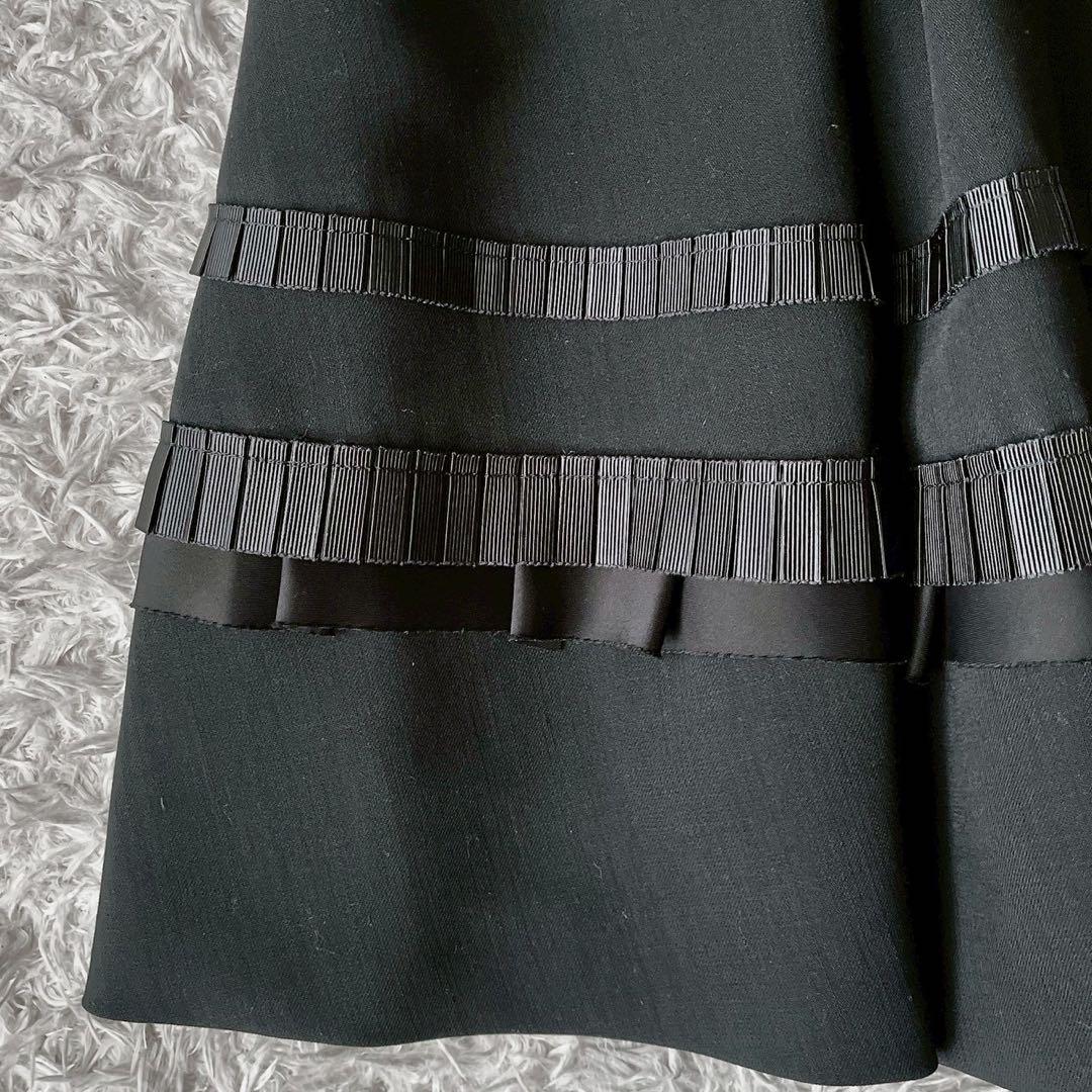 【美品】フォクシー ワンピースドレス ボックスプリーツAライン グログランリボン