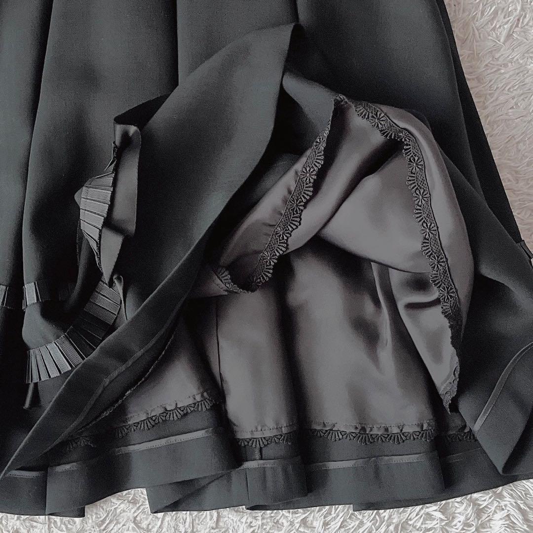 【美品】フォクシー ワンピースドレス ボックスプリーツAライン グログランリボン