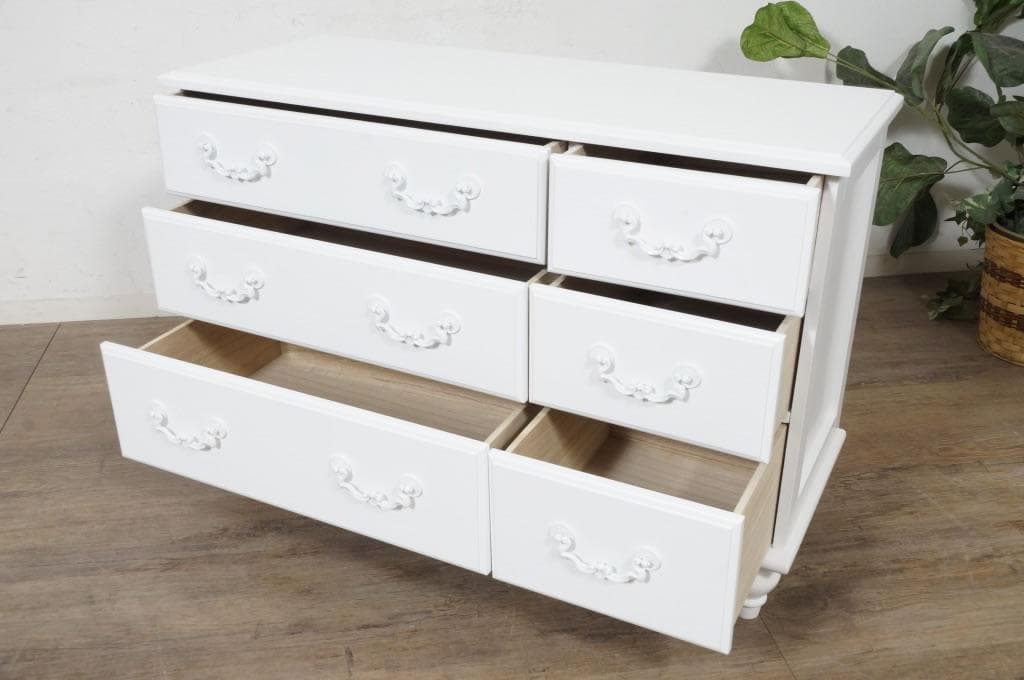 【新品訳あり】幅88cm 3段6杯 チェスト アンティーク風 ホワイト