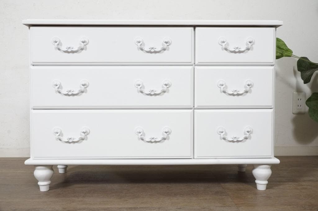 【新品訳あり】幅88cm 3段6杯 チェスト アンティーク風 ホワイト