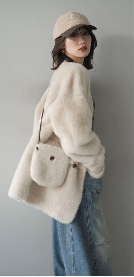 エコファーノーカラーコートベージュlumier同型