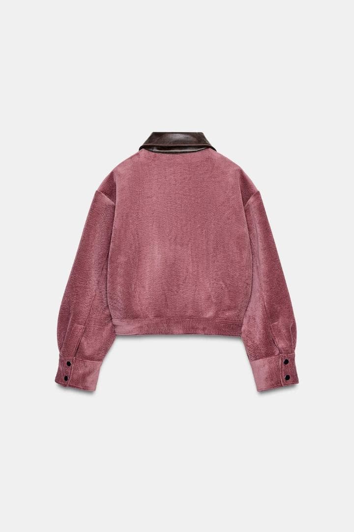 ZARA コーデュロイ フェイクレザー襟ジャケット マルサラ S