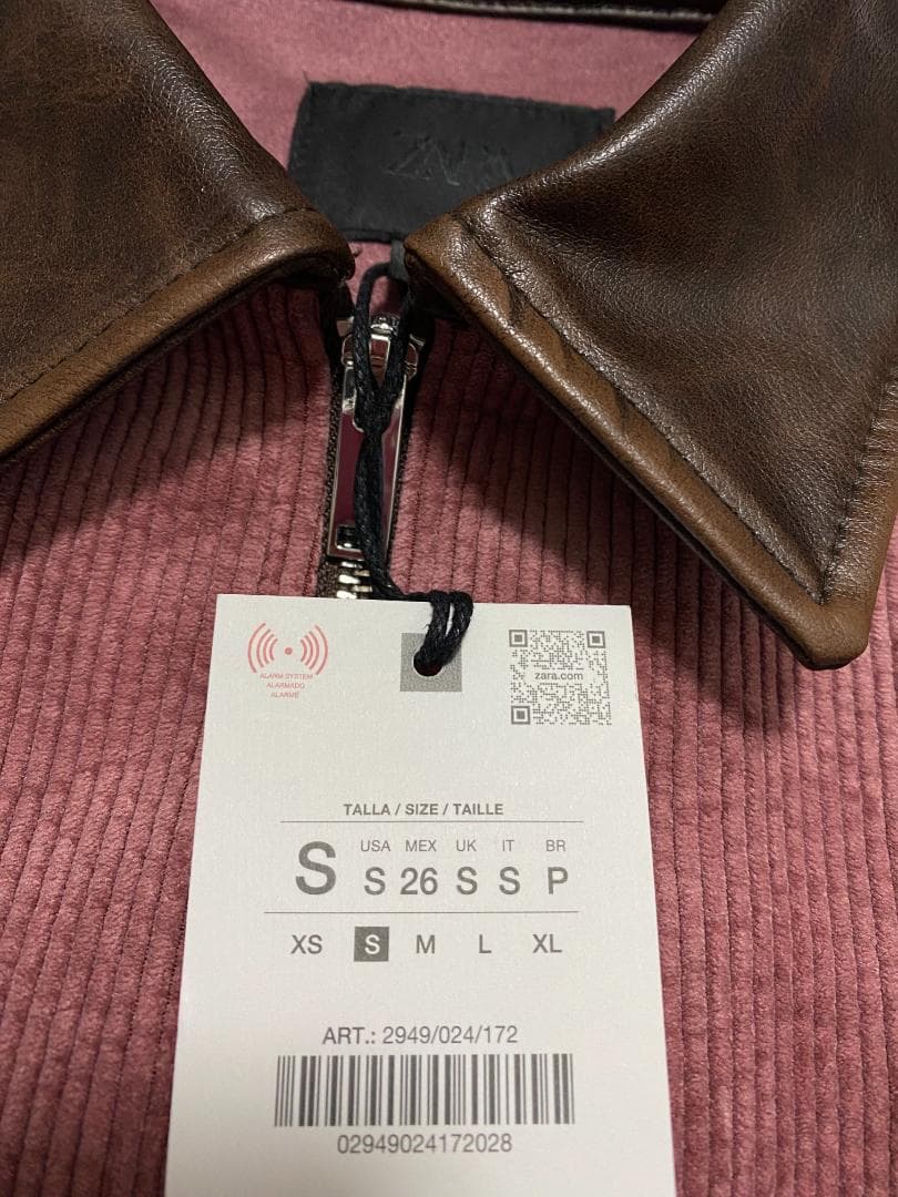 ZARA コーデュロイ フェイクレザー襟ジャケット マルサラ S