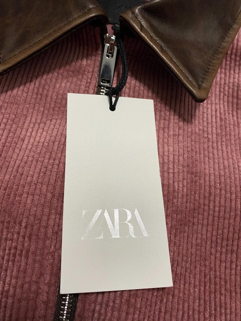 ZARA コーデュロイ フェイクレザー襟ジャケット マルサラ S