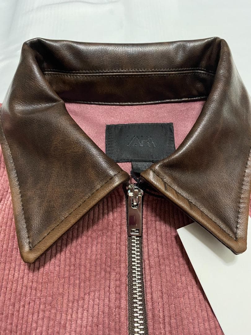 ZARA コーデュロイ フェイクレザー襟ジャケット マルサラ S