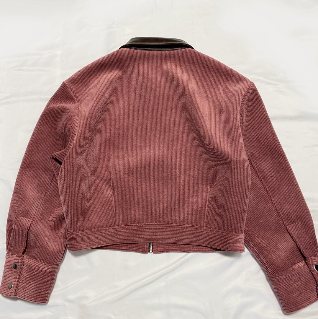 ZARA コーデュロイ フェイクレザー襟ジャケット マルサラ S