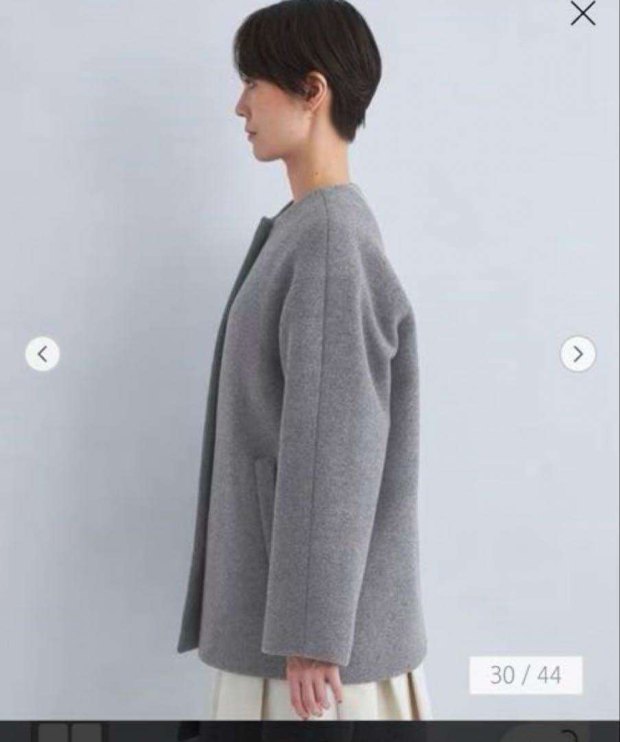 美品　green label relaxing ノーカラーコート　ダークグレーS