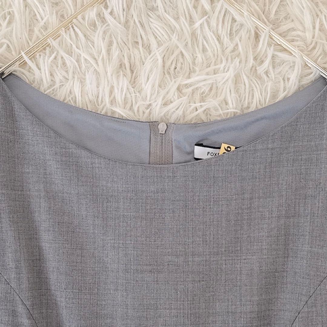 フォクシー✨ギャザー ワンピース フレンチスリーブ プリーツ 膝丈 グレー 40