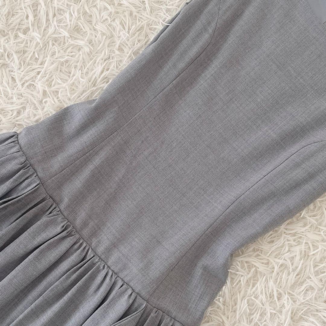 フォクシー✨ギャザー ワンピース フレンチスリーブ プリーツ 膝丈 グレー 40