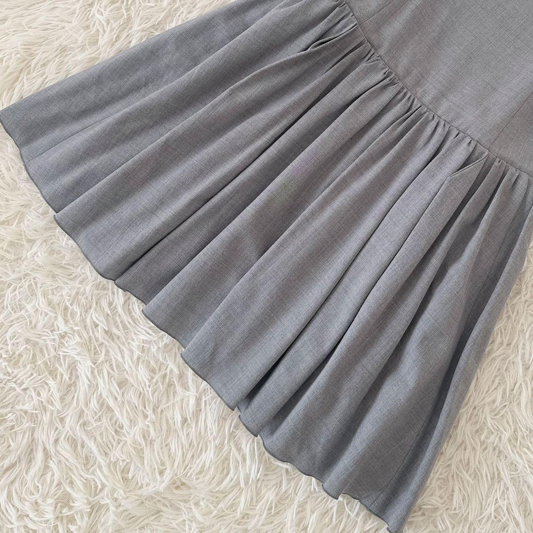 フォクシー✨ギャザー ワンピース フレンチスリーブ プリーツ 膝丈 グレー 40