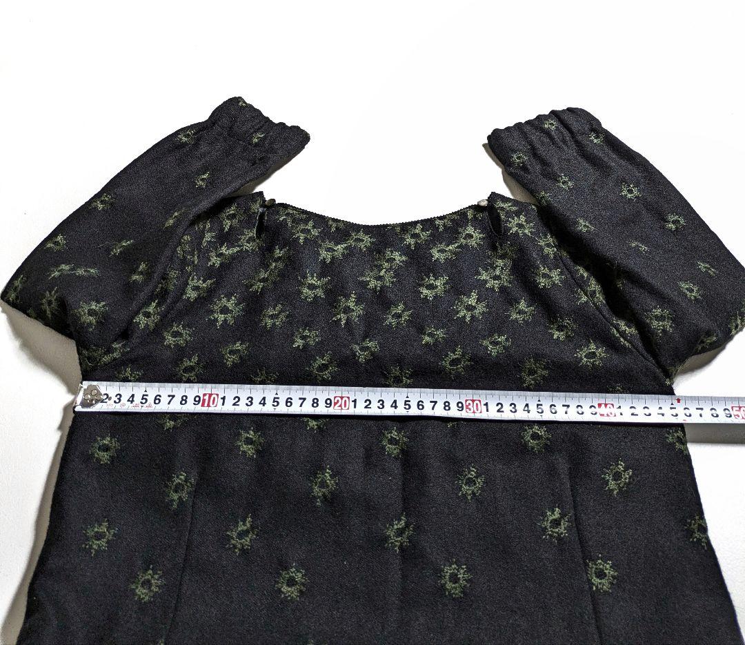 サリースコット／日本製 バルーンシルエット 刺繍入りウールワンピース ブラック黒