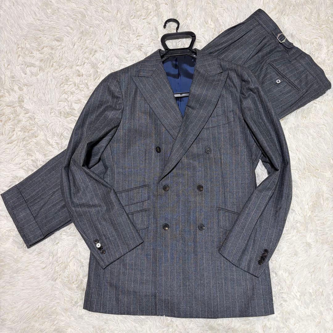 【高級】ユニバーサルランゲージ カノニコ グレー ストライプ ダブル 秋冬 春