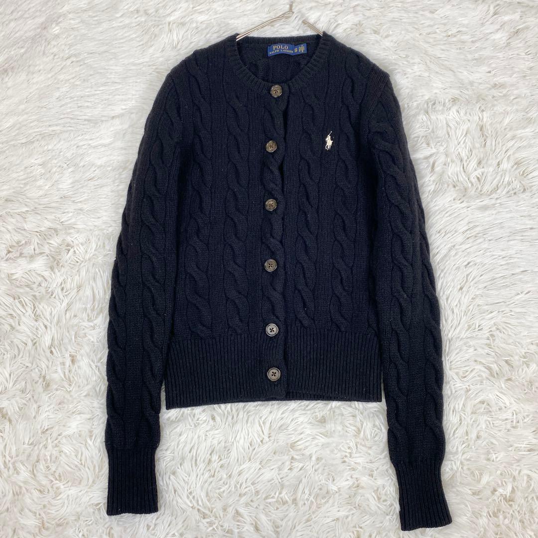 美品　ポロラルフローレン　ケーブルニット　ウール　カシミヤ カーディガン　黒
