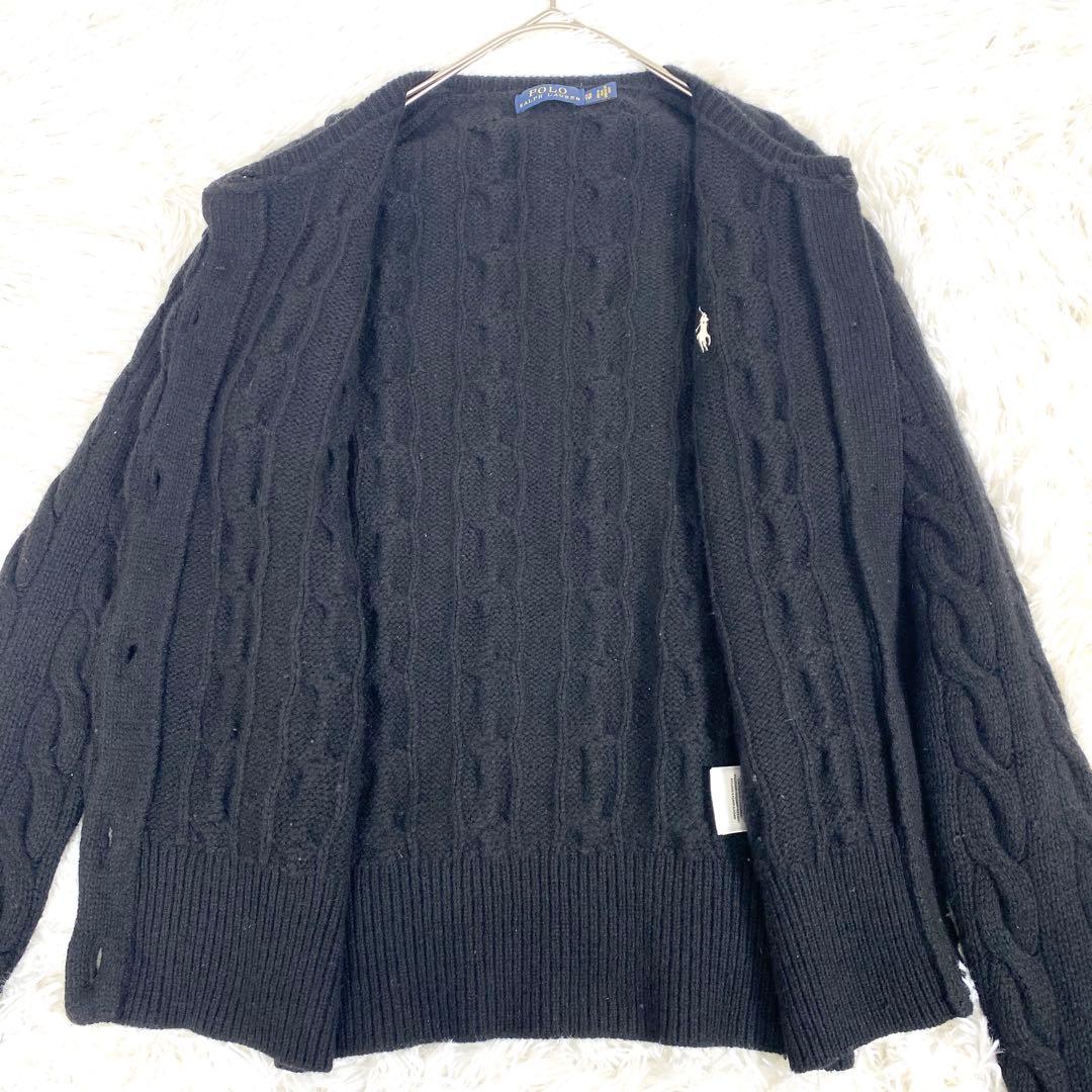 美品　ポロラルフローレン　ケーブルニット　ウール　カシミヤ カーディガン　黒