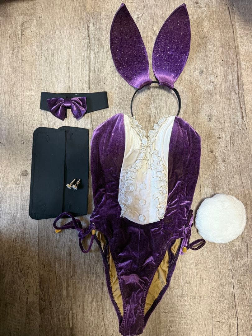 アトリエダーム size9 パープルラメ 襟・カフス黒 綺麗なカフスボタン付