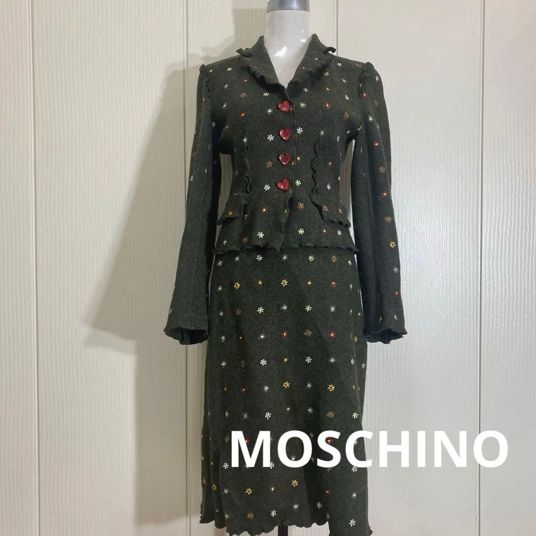 美品　MOSCHINO イタリア製 花柄刺繍 ジャケット スカート セットアップ
