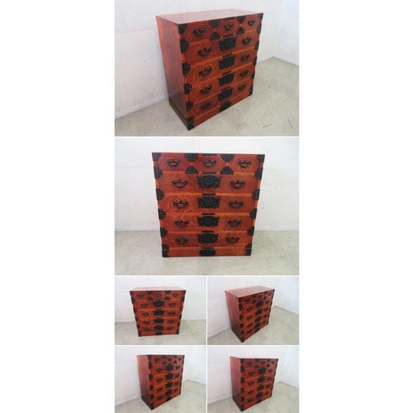 美品■岩谷堂箪笥■伝統工芸品■拭漆■欅■整理箪笥■時代箪笥■5段■南部鉄器■
