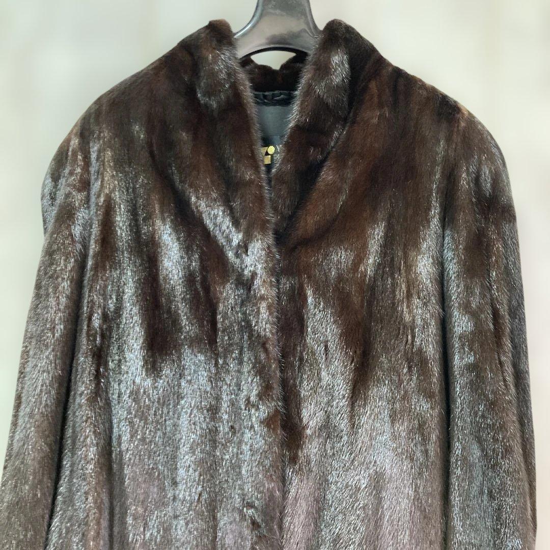 SAGAミンク 毛皮コート　ブラウン　11号Lサイズ　サガミンク　古着　美品良品