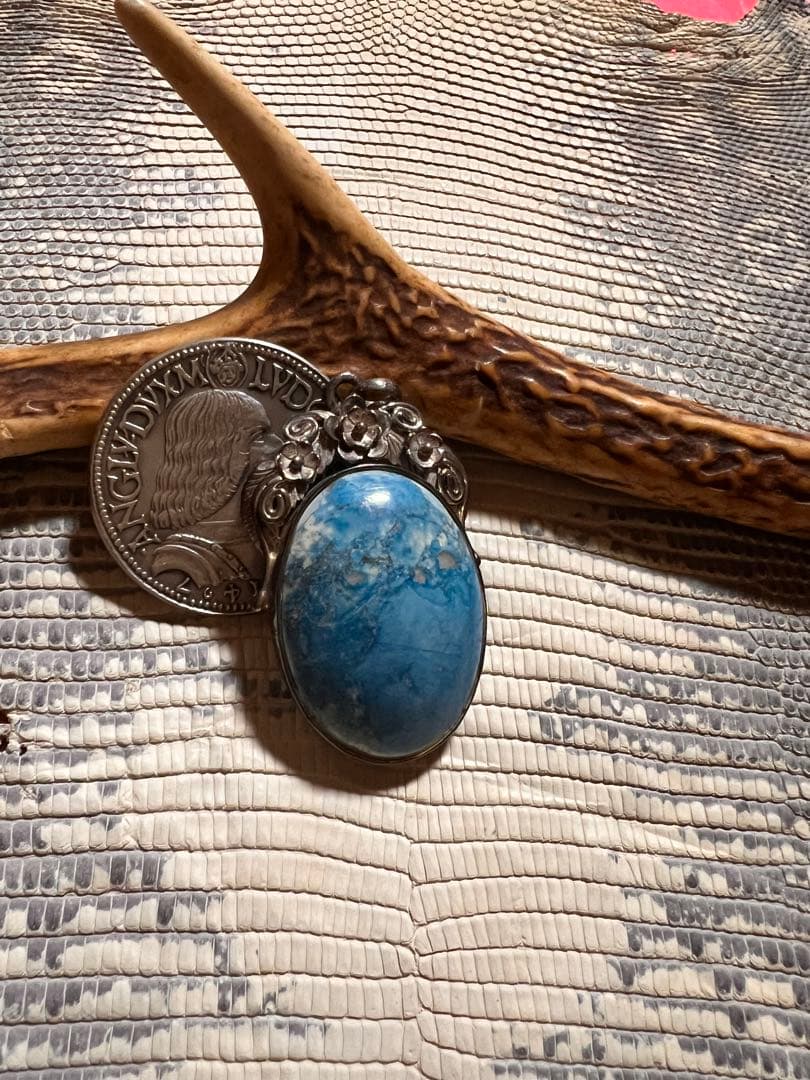 オバール型 ターコイズ ペンダントトップsilver925 花宝飾デザイン