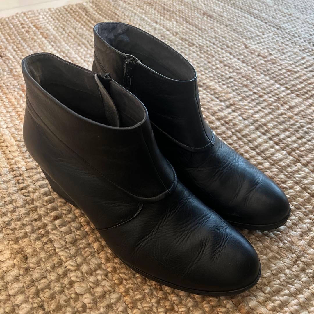 Pedala ぺダラ　レザーブーツ　内側サイドファスナー　24.5㎝　ブラック黒