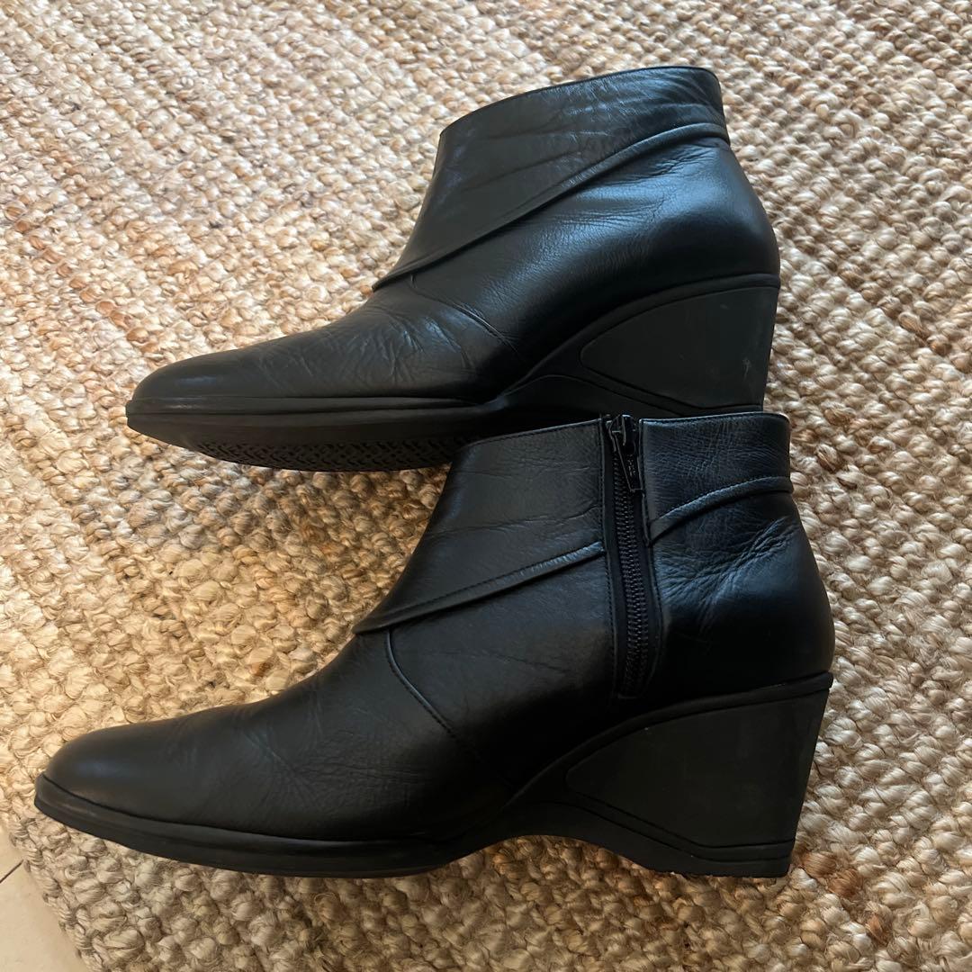 Pedala ぺダラ　レザーブーツ　内側サイドファスナー　24.5㎝　ブラック黒